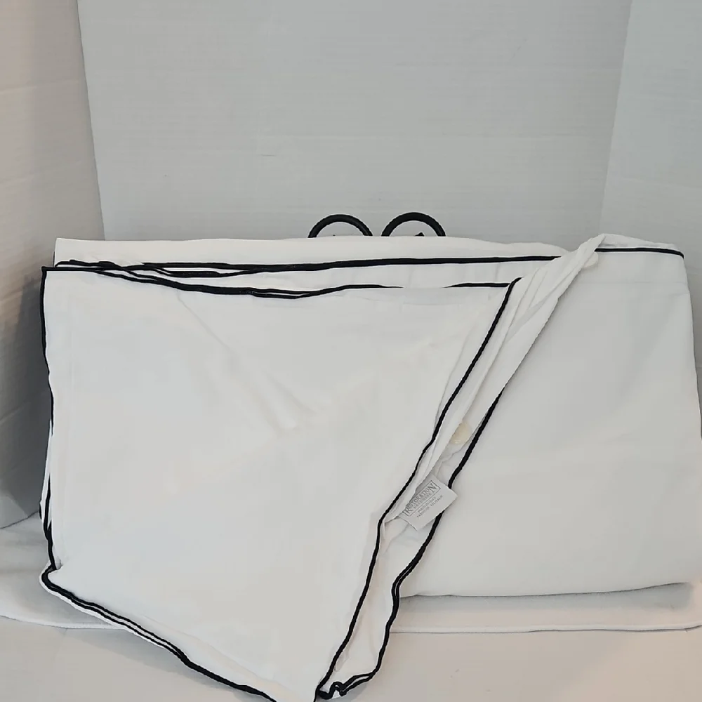 Restoration Hardware White Black Italian Tipped Satin Stitch Full Duvet Cover